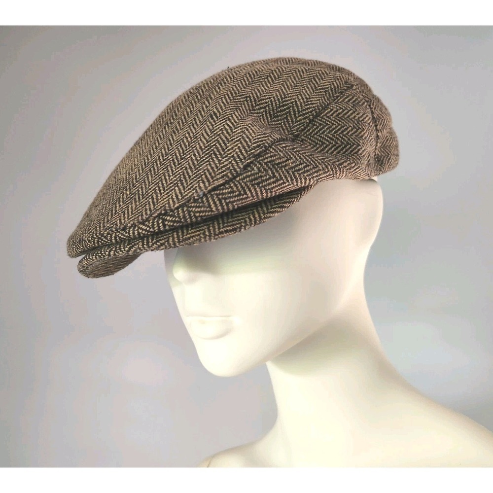 Brixton Hooligan Snap Cap Brown Khaki Herringbone Newsboy Page Hat Unisex Medium